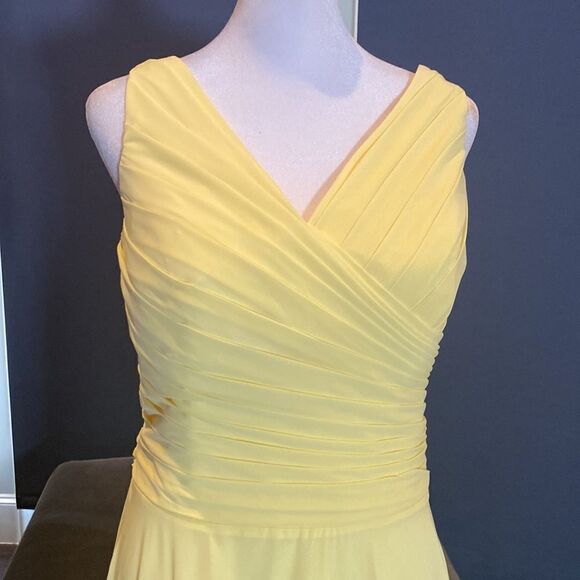 Women’s Yellow Full Length Chiffon V-Neck Bridesmaid Dress Corset Back Size M - Picture 3 of 9